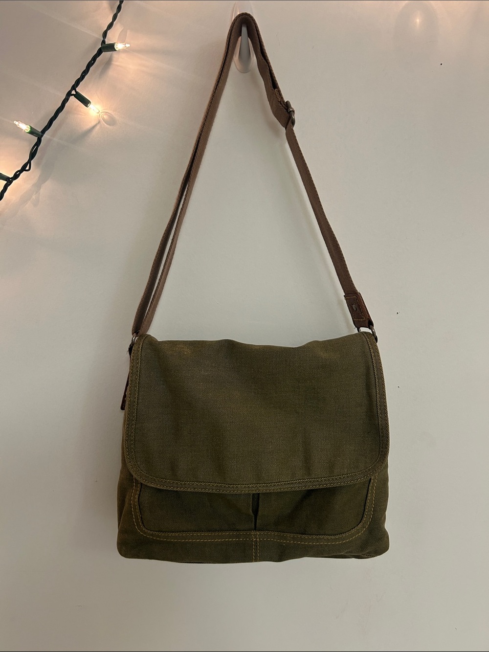 NWOT Olive Green Canvas Messenger Bag